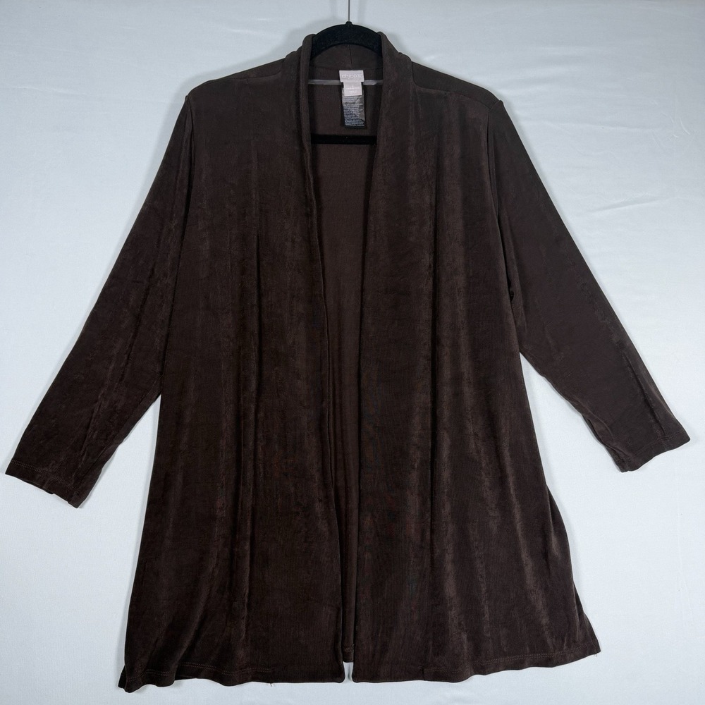 Chico's Travelers Size-2 US L Womens Brown Open Front Cardigan